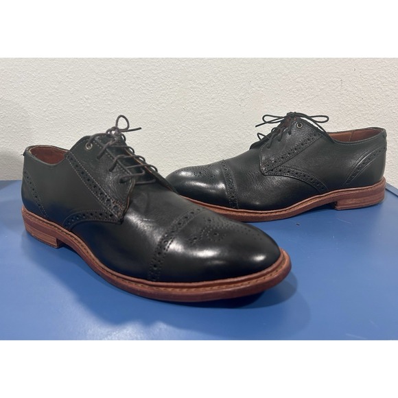 Allen Edmonds Black Bainbridge Perforated Cap Toe Derby Dress Shoes Men's 9.5 D